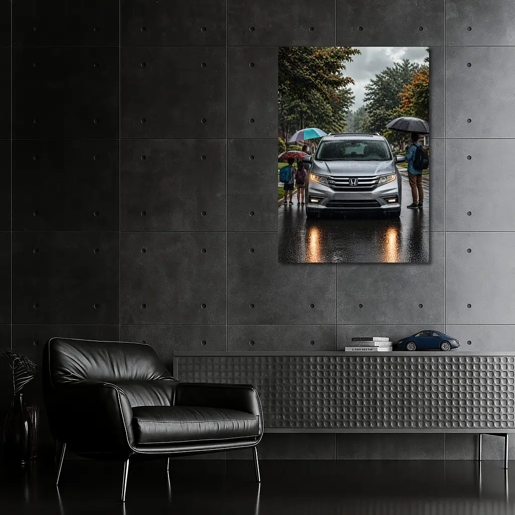 Honda Odyssey Minivan Family Rainy Street – Wall Art
