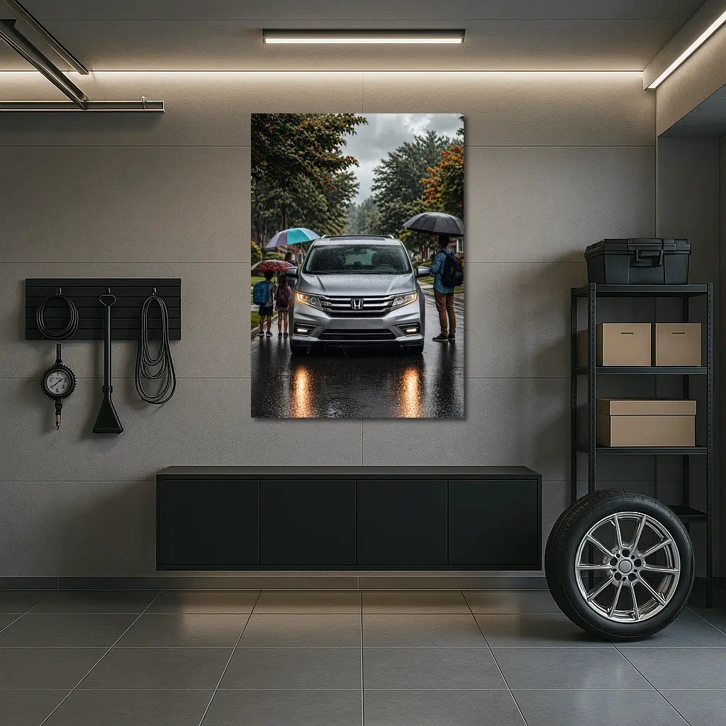 Honda Odyssey Minivan Family Rainy Street – Wall Art