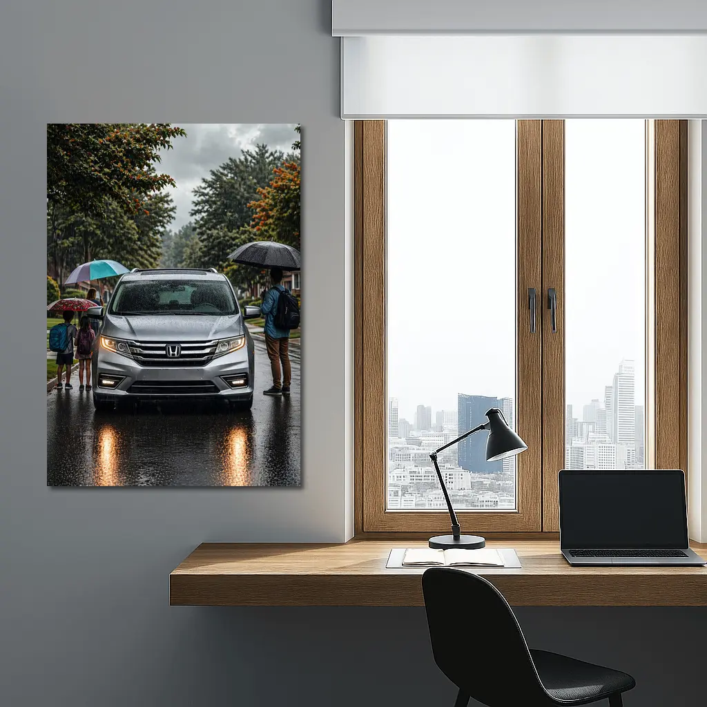 Honda Odyssey Minivan Family Rainy Street – Wall Art