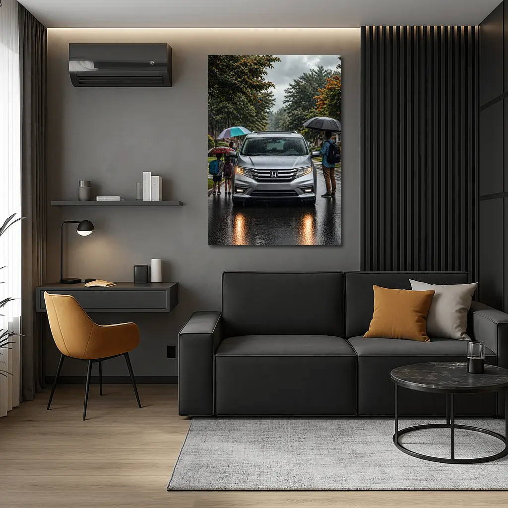 Honda Odyssey Minivan Family Rainy Street – Wall Art