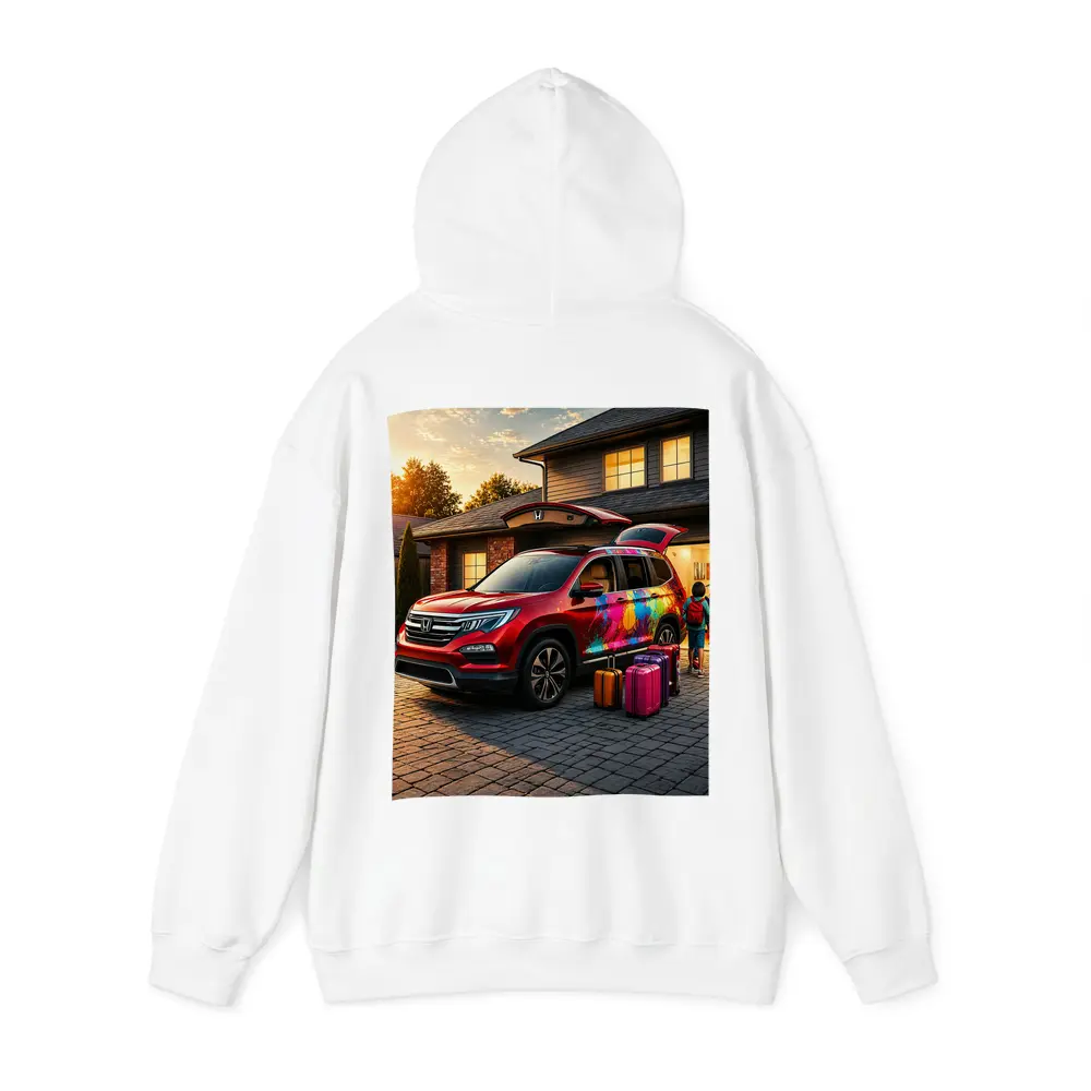 Honda Pilot SUV Family Trip Driveway Sunset – Hoodies