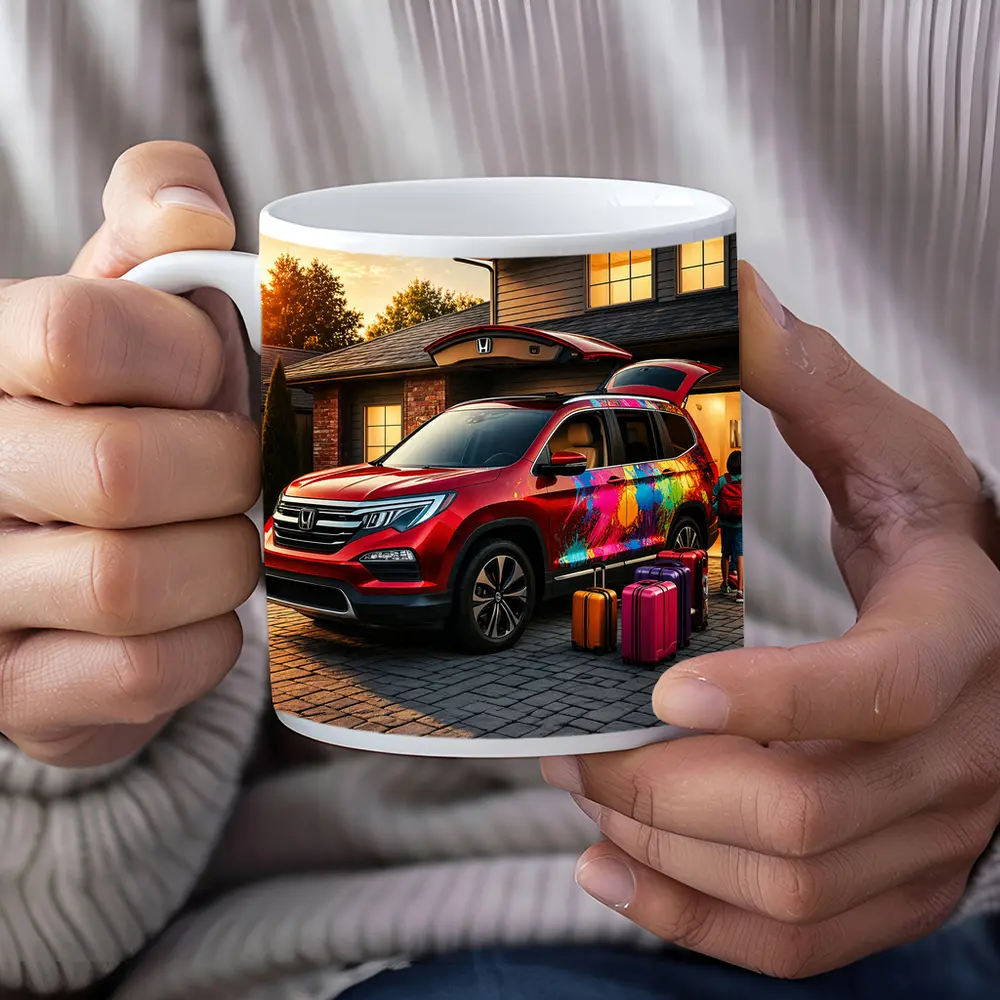 Honda Pilot SUV Family Trip Driveway Sunset – Mugs