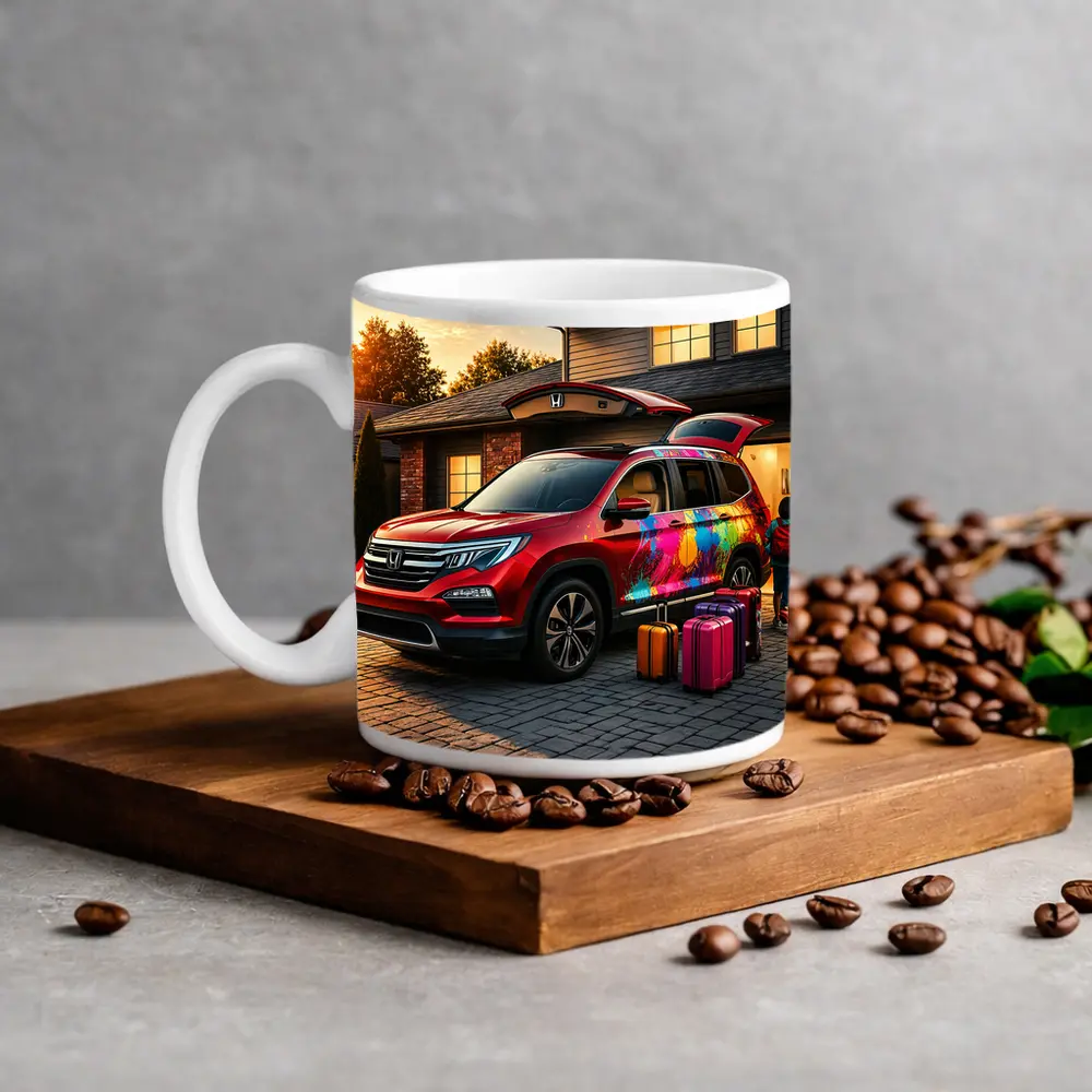 Honda Pilot SUV Family Trip Driveway Sunset – Mugs