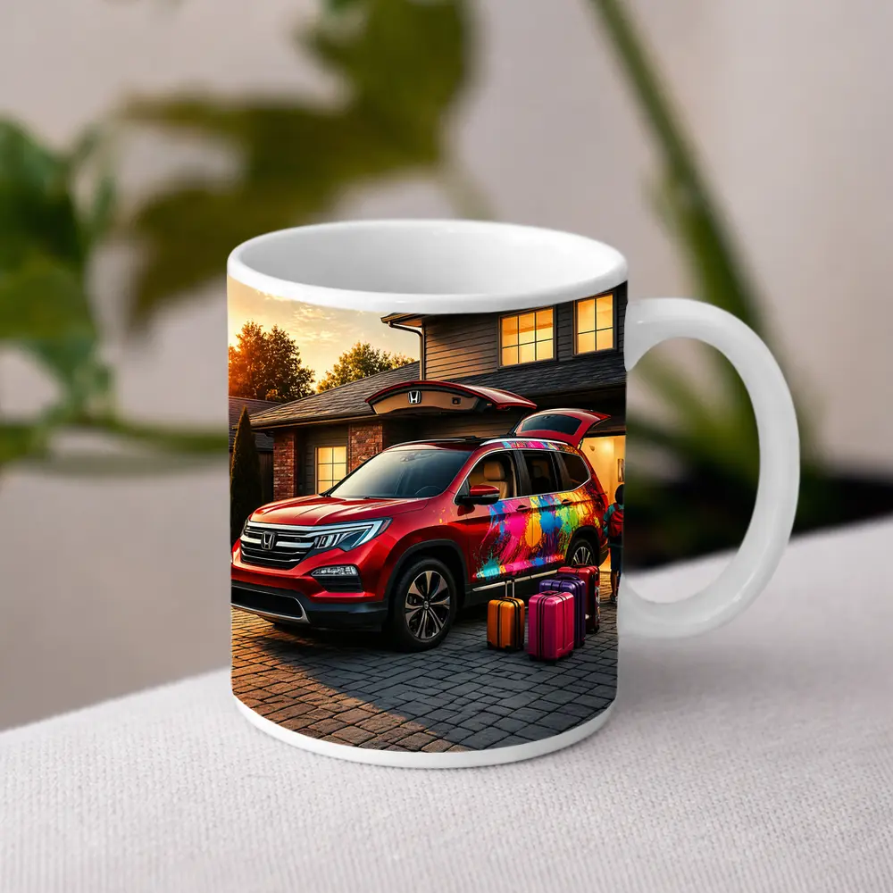 Honda Pilot SUV Family Trip Driveway Sunset – Mugs