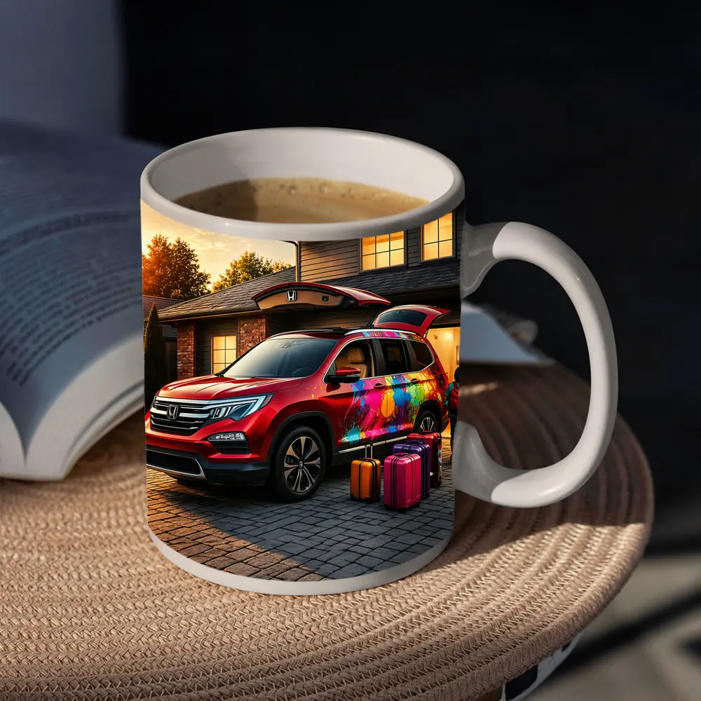 Honda Pilot SUV Family Trip Driveway Sunset – Mugs
