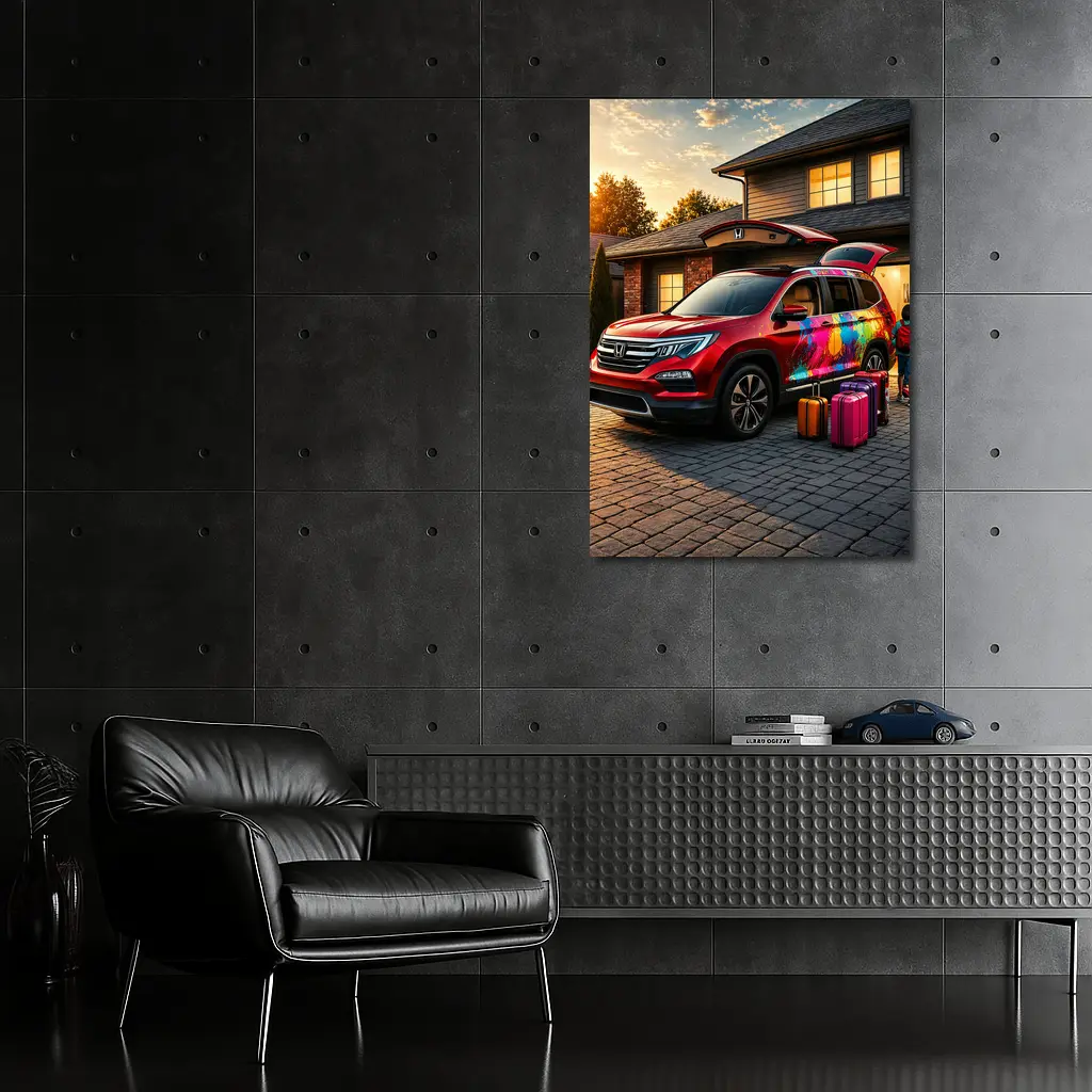 Honda Pilot SUV Family Trip Driveway Sunset – Wall Art