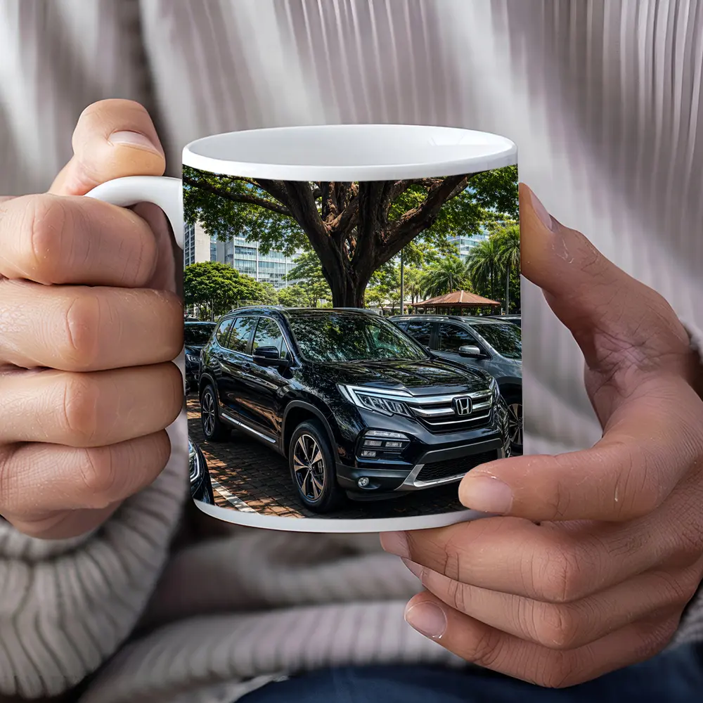 Honda Pilot Black SUV Urban Parking Scene – Mugs