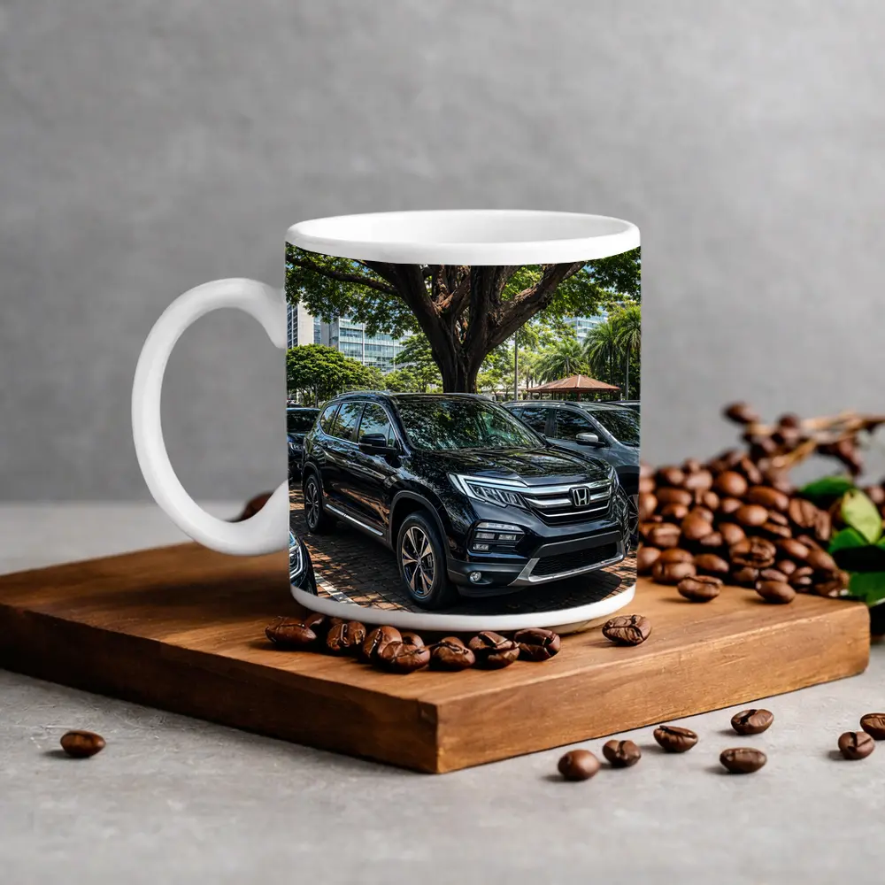 Honda Pilot Black SUV Urban Parking Scene – Mugs