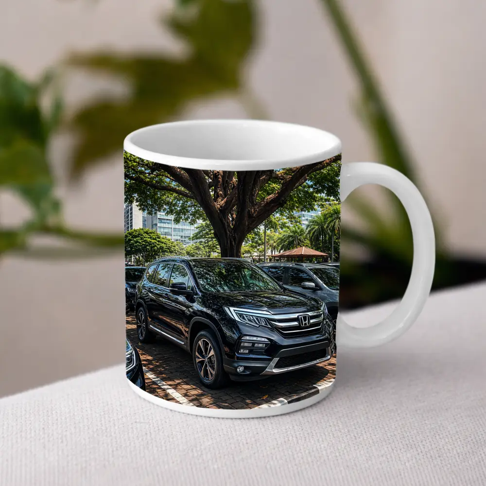 Honda Pilot Black SUV Urban Parking Scene – Mugs