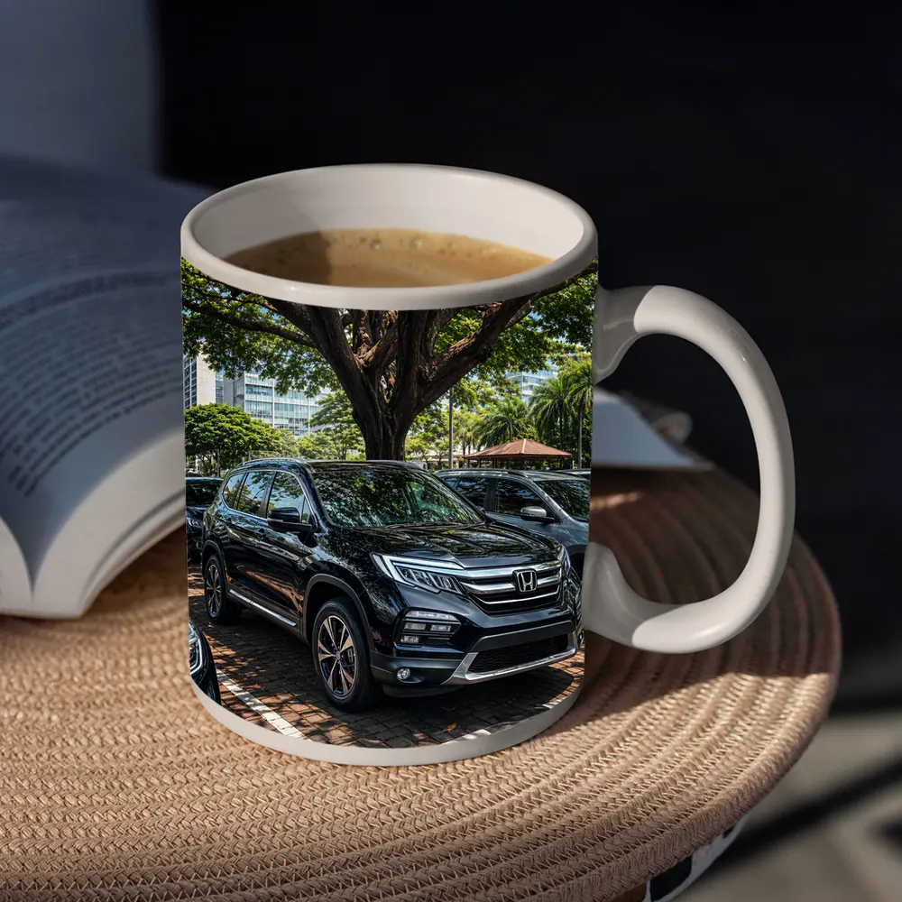 Honda Pilot Black SUV Urban Parking Scene – Mugs