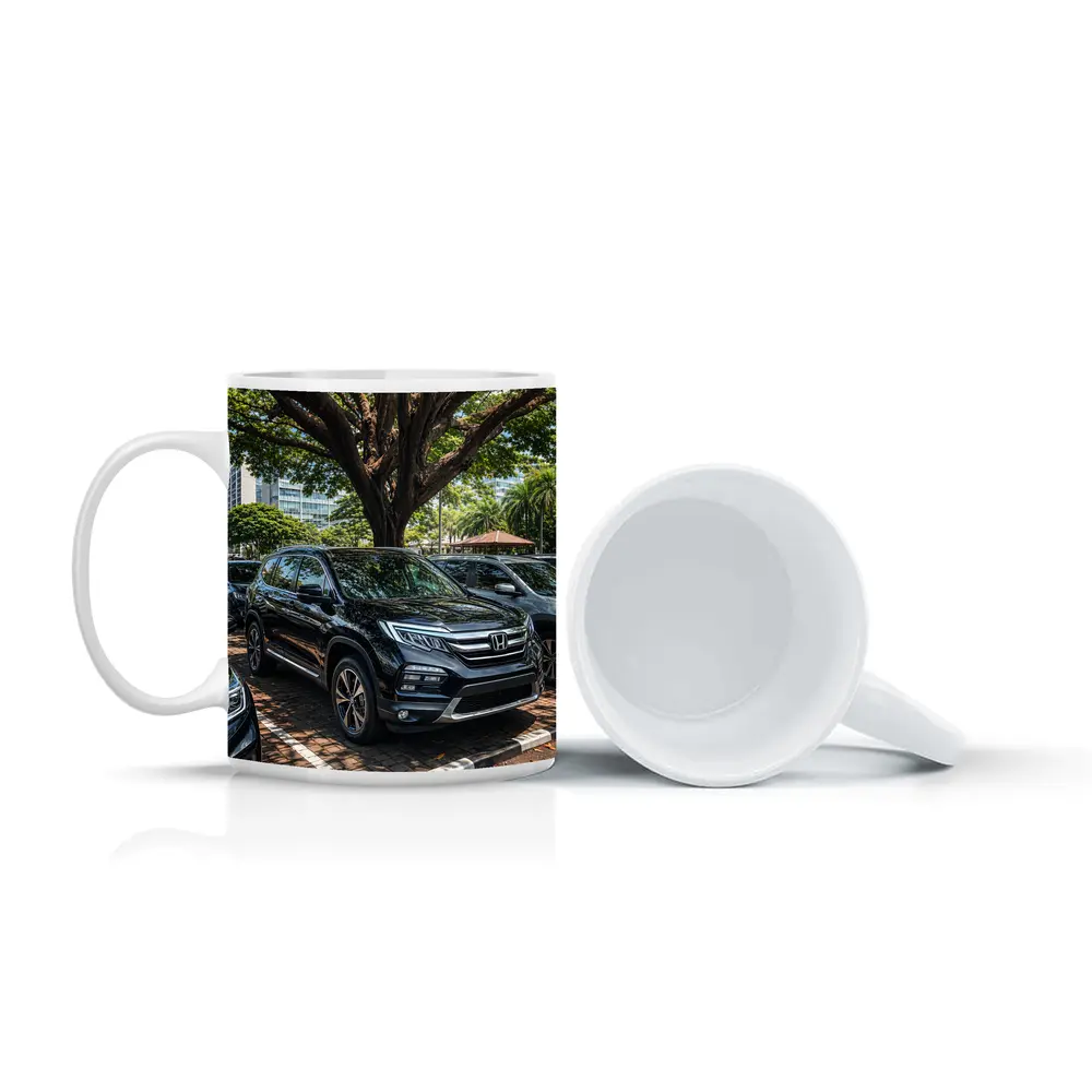 Honda Pilot Black SUV Urban Parking Scene – Mugs