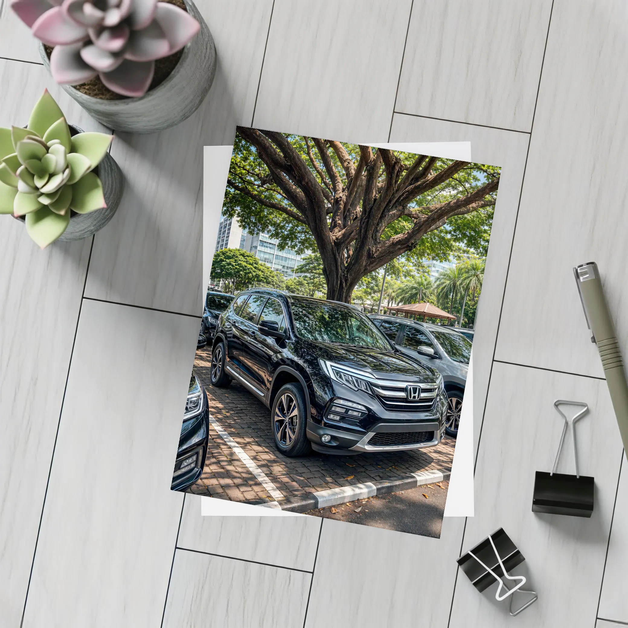 Honda Pilot Black SUV Urban Parking Scene – Postcards
