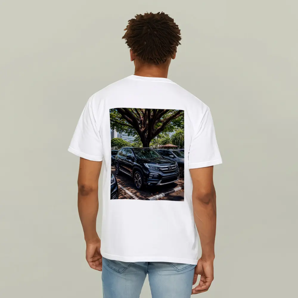 Honda Pilot Black SUV Urban Parking Scene – T-Shirts