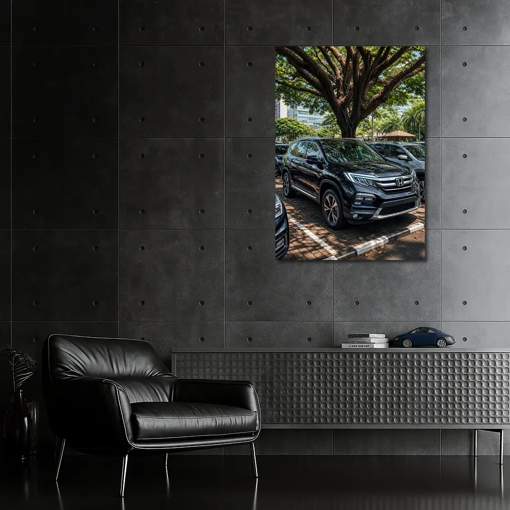 Honda Pilot Black SUV Urban Parking Scene – Wall Art