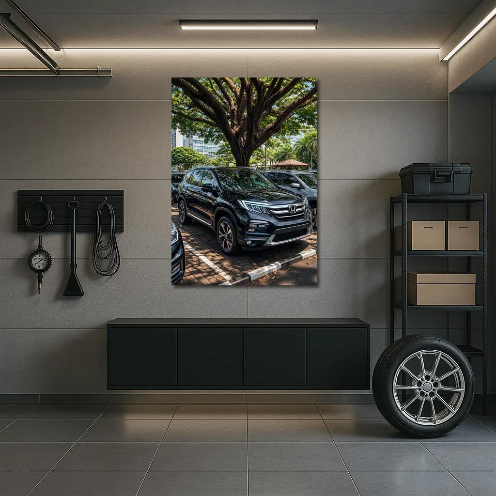 Honda Pilot Black SUV Urban Parking Scene – Wall Art