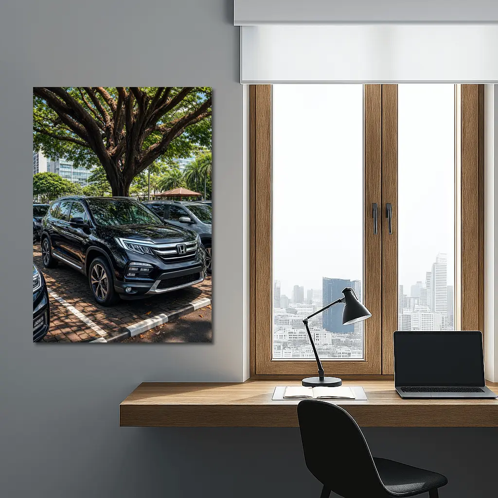 Honda Pilot Black SUV Urban Parking Scene – Wall Art