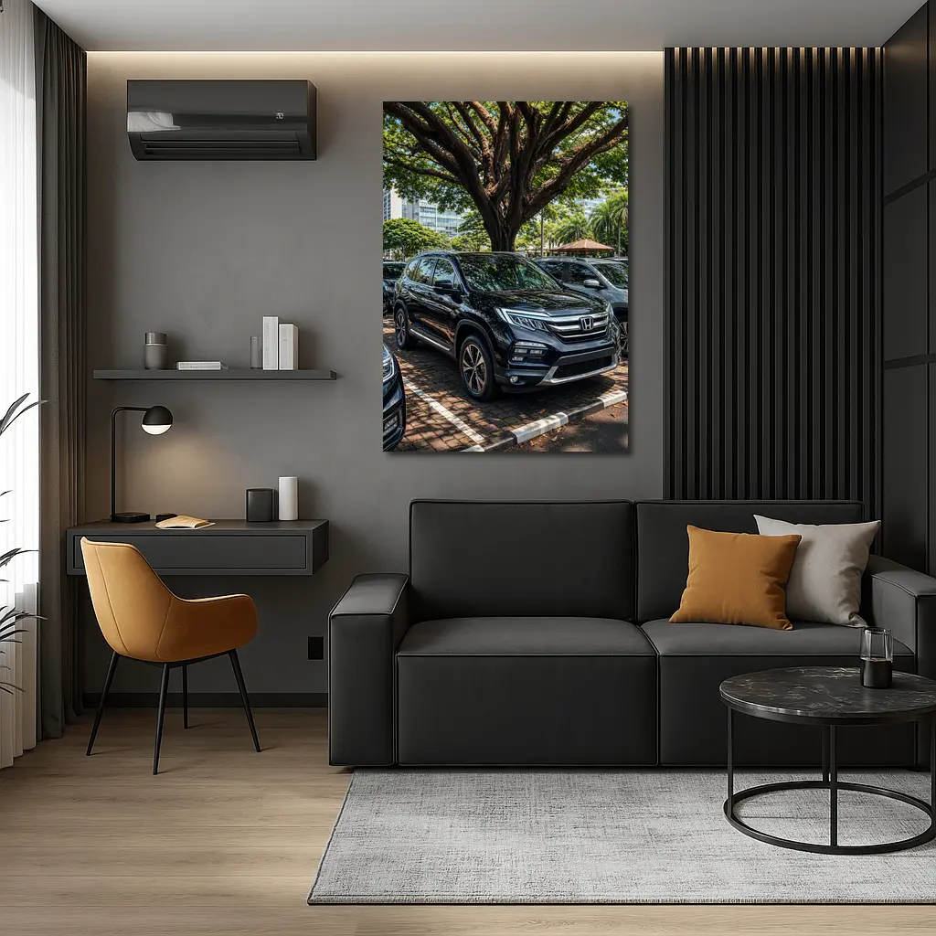 Honda Pilot Black SUV Urban Parking Scene – Wall Art