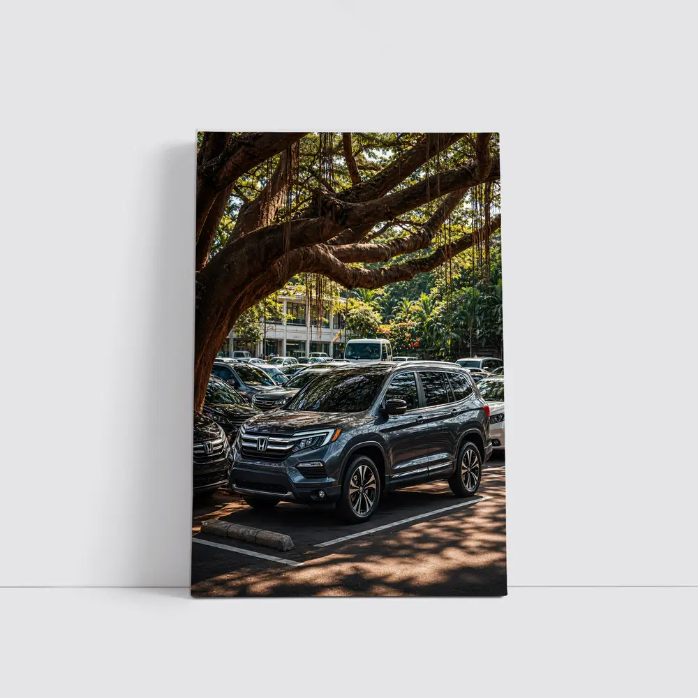 Honda Pilot SUV Parked Under Tropical Trees – Wall Art