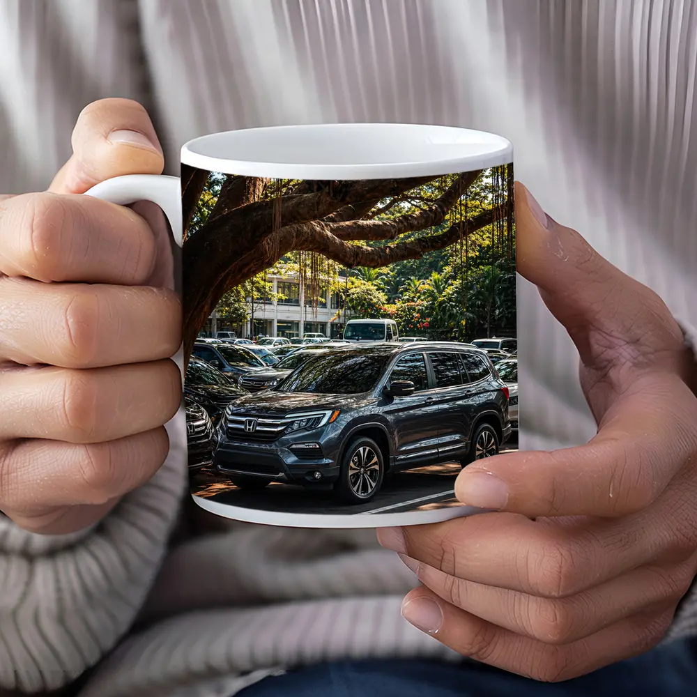 Honda Pilot SUV Parked Under Tropical Trees – Mugs