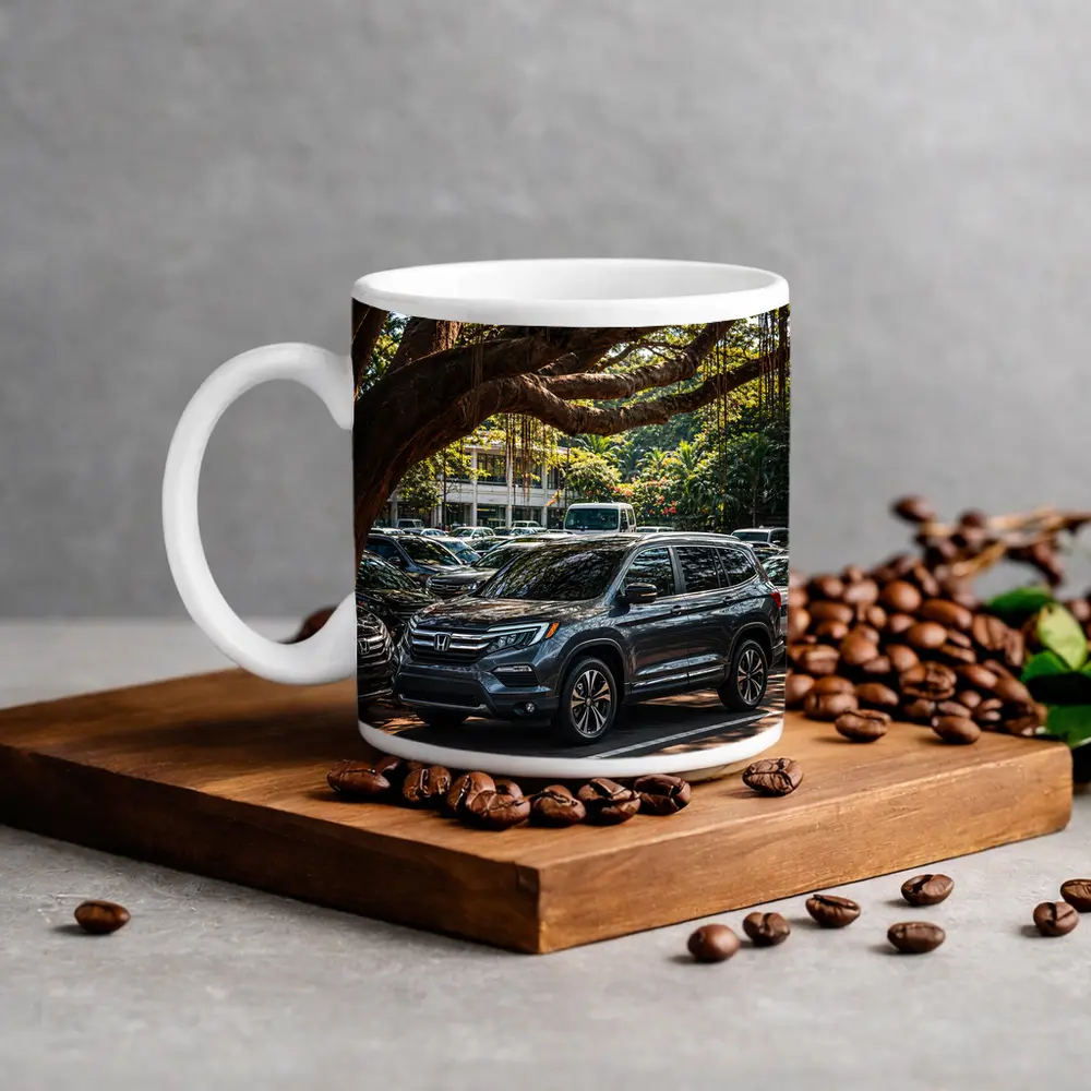 Honda Pilot SUV Parked Under Tropical Trees – Mugs