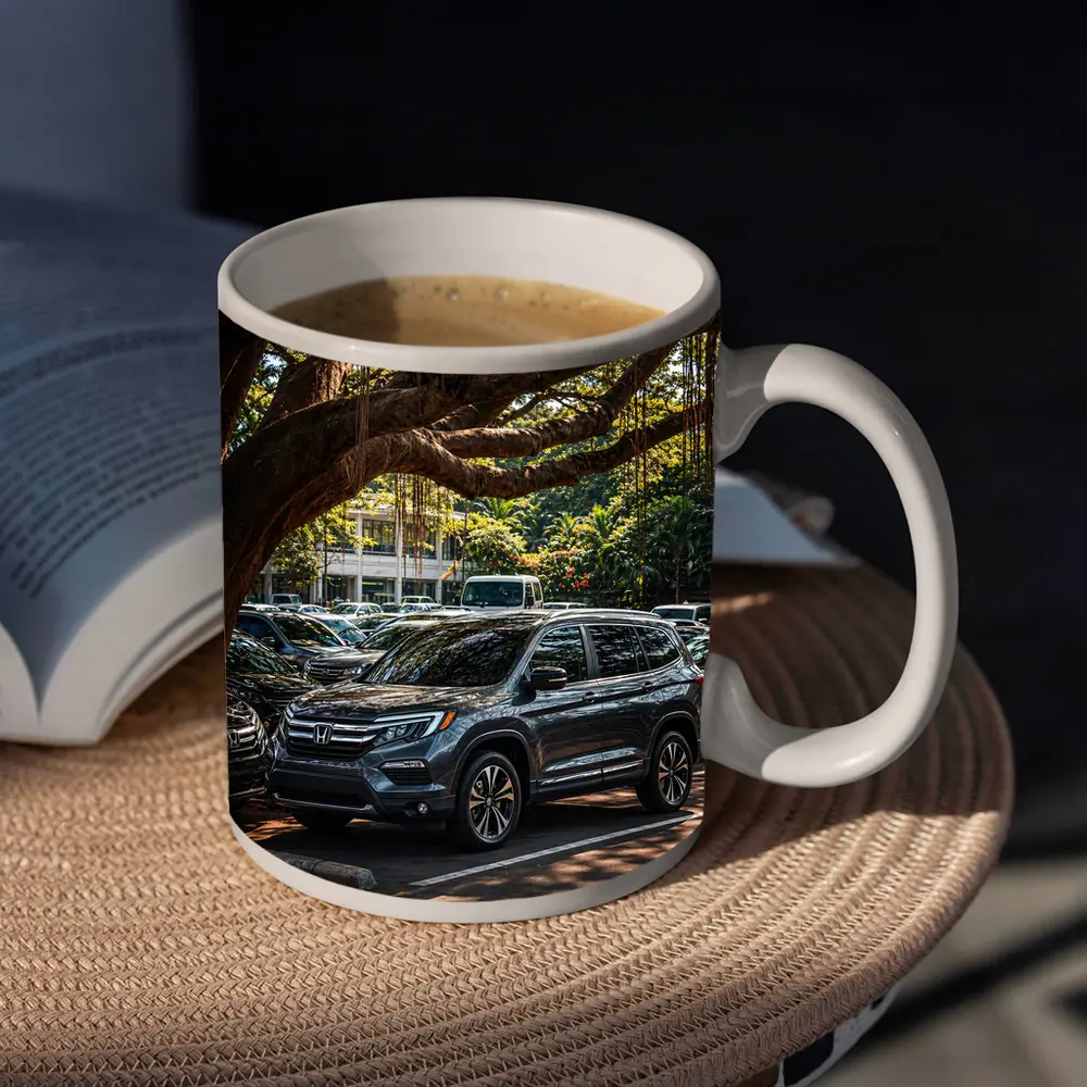 Honda Pilot SUV Parked Under Tropical Trees – Mugs