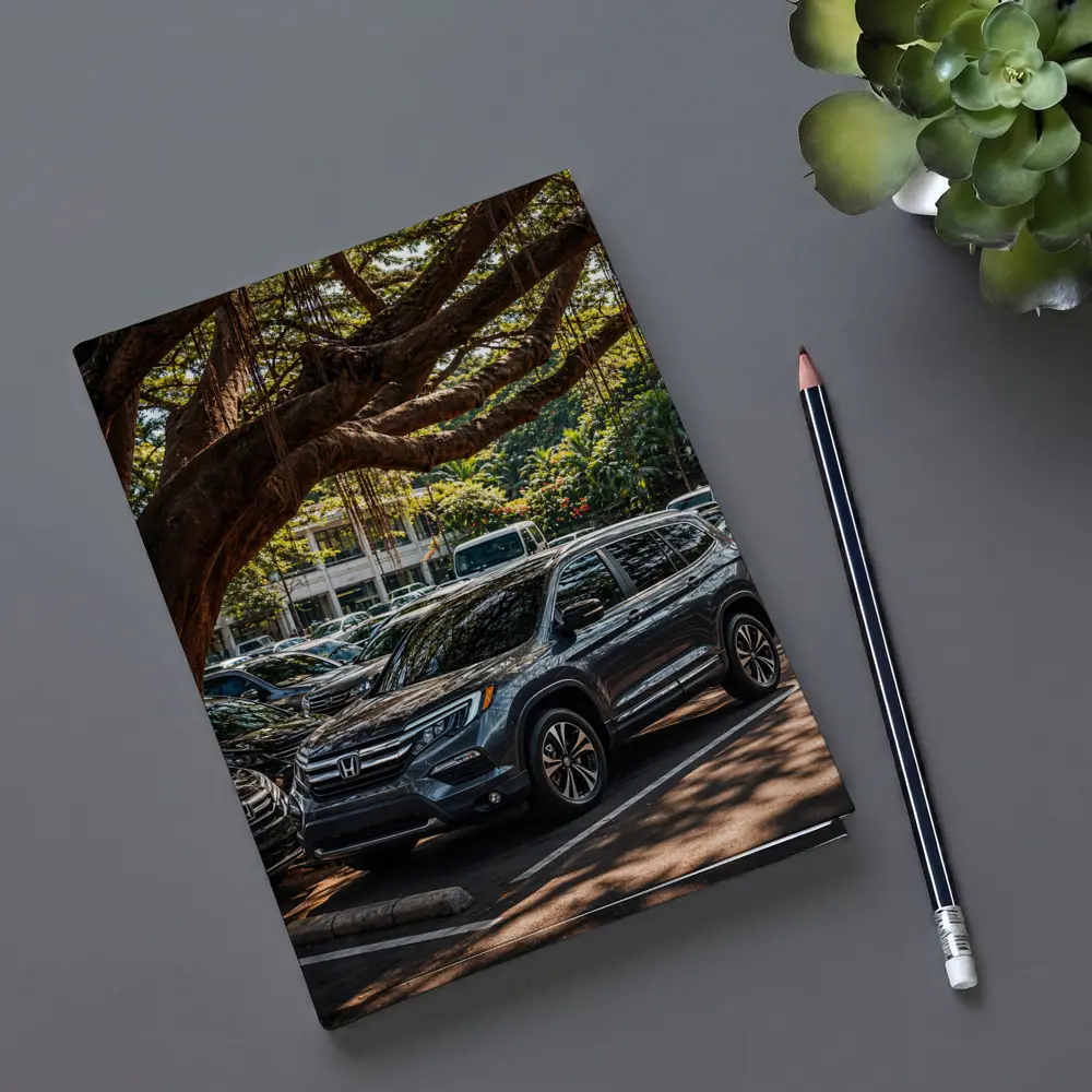 Honda Pilot SUV Parked Under Tropical Trees – Notebooks