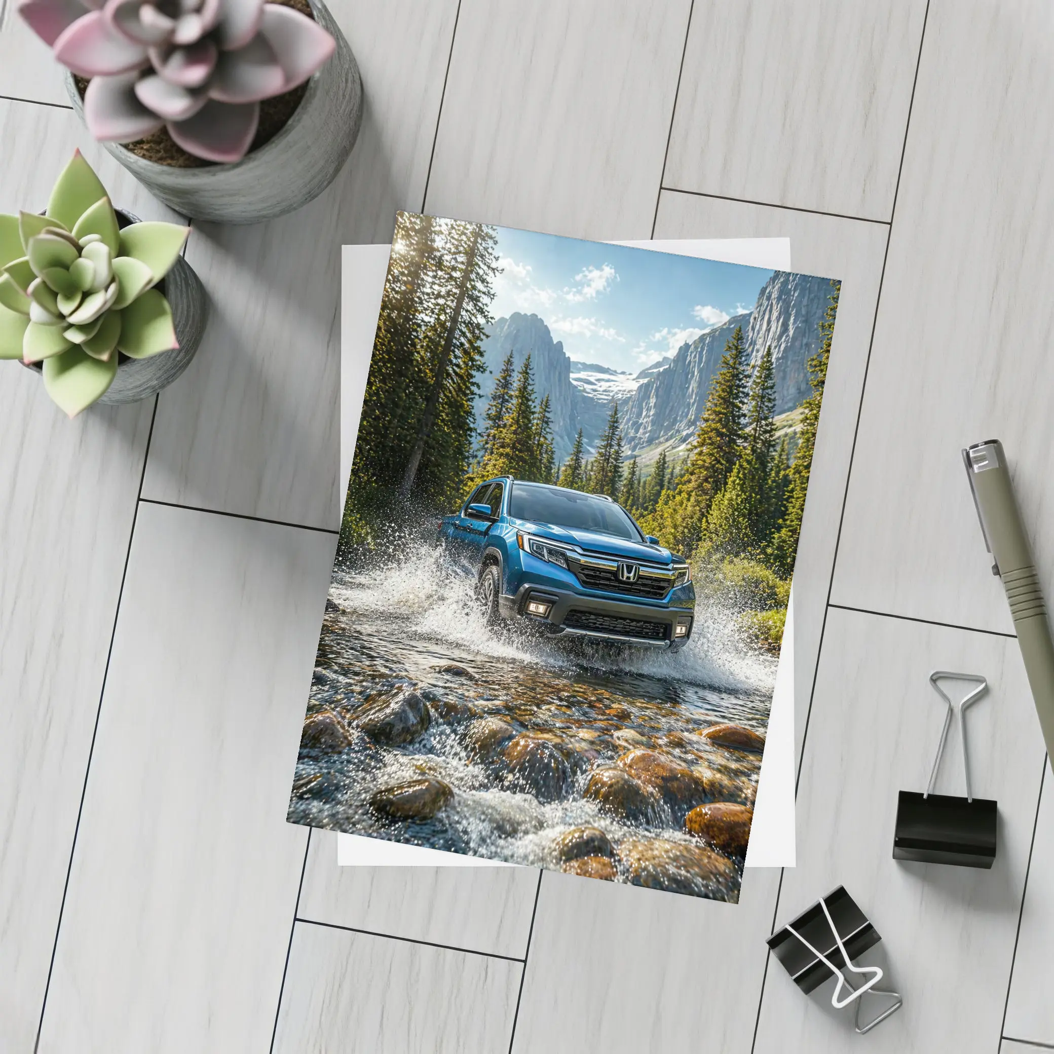 Honda Ridgeline Truck Splashing Mountain River – Postcards