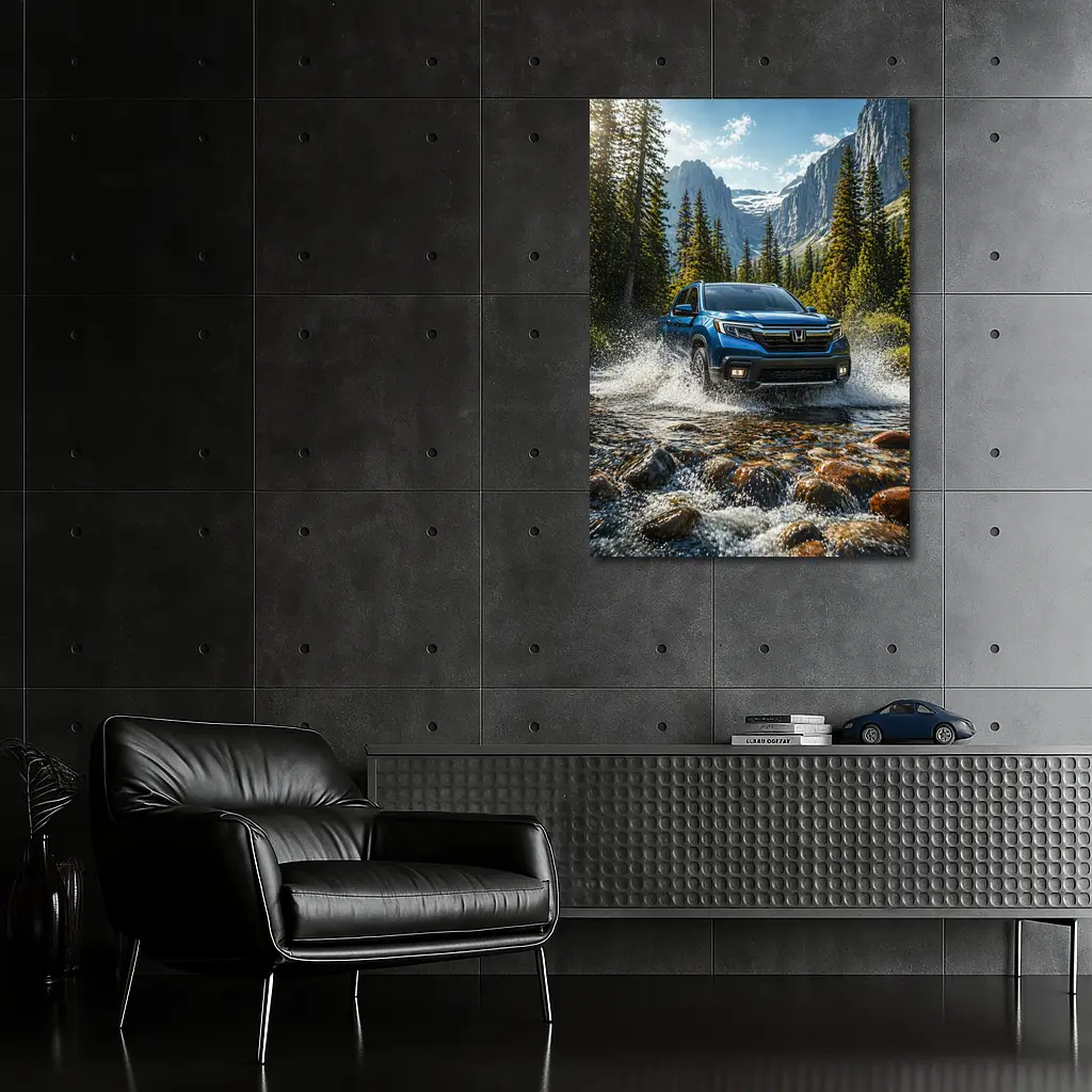 Honda Ridgeline Truck Splashing Mountain River – Wall Art