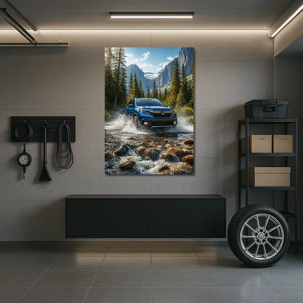 Honda Ridgeline Truck Splashing Mountain River – Wall Art