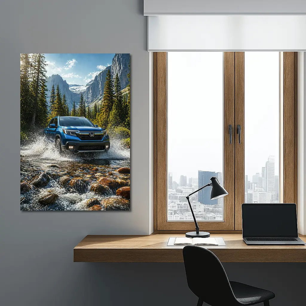 Honda Ridgeline Truck Splashing Mountain River – Wall Art
