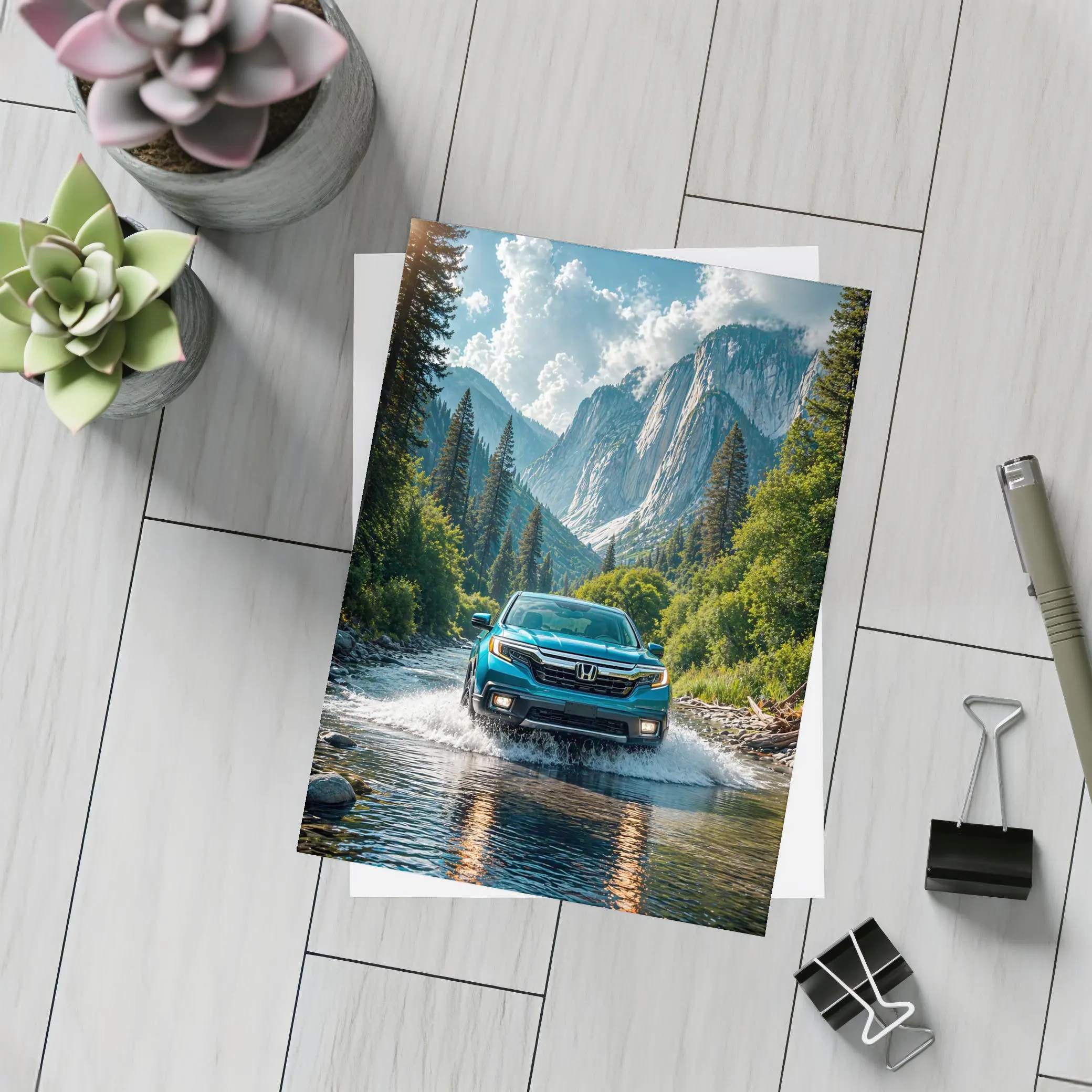 Honda Ridgeline Blue Truck Mountain River – Postcards