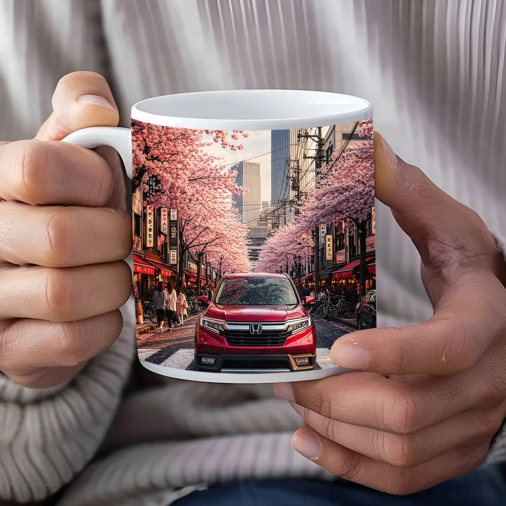 Honda Ridgeline Red Truck Tokyo Cherry Blossoms – Mugs