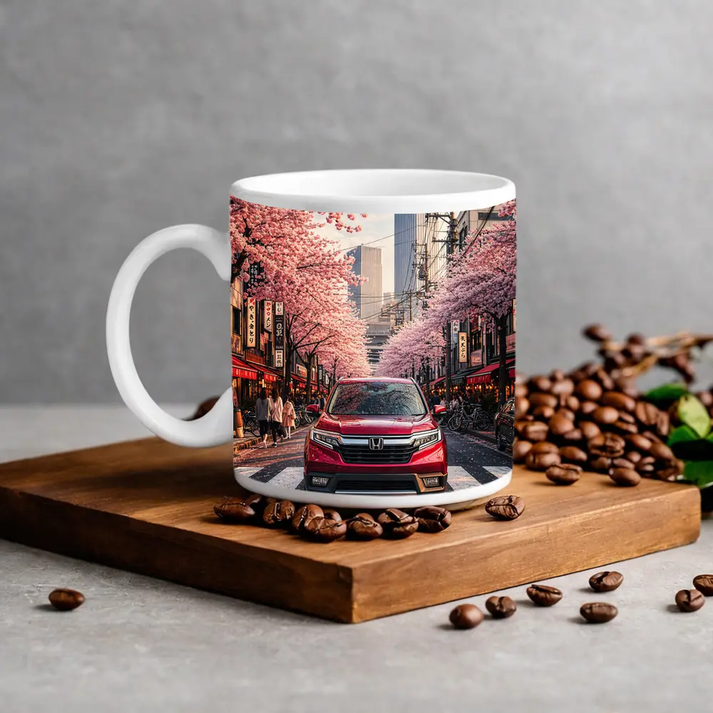Honda Ridgeline Red Truck Tokyo Cherry Blossoms – Mugs