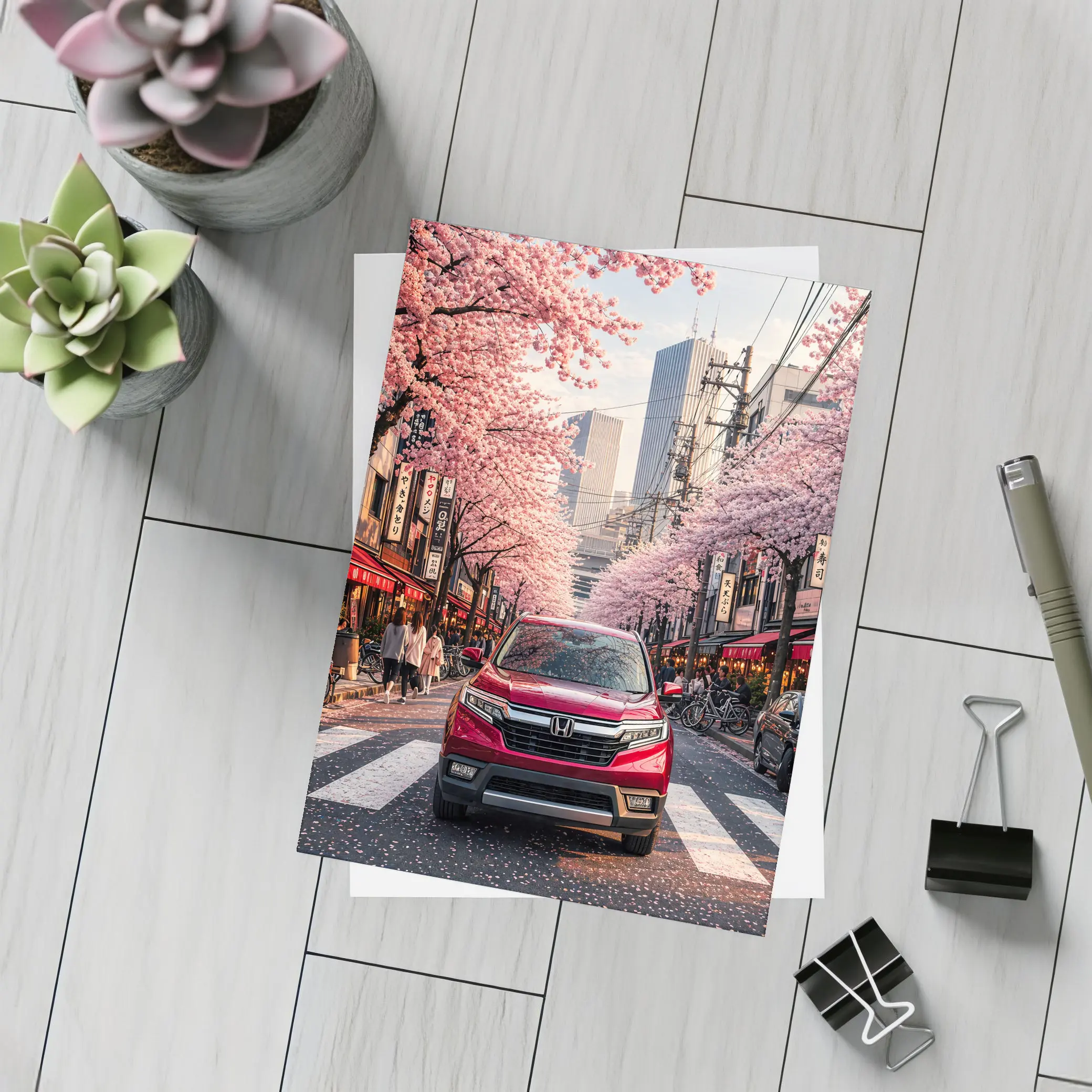 Honda Ridgeline Red Truck Tokyo Cherry Blossoms – Postcards