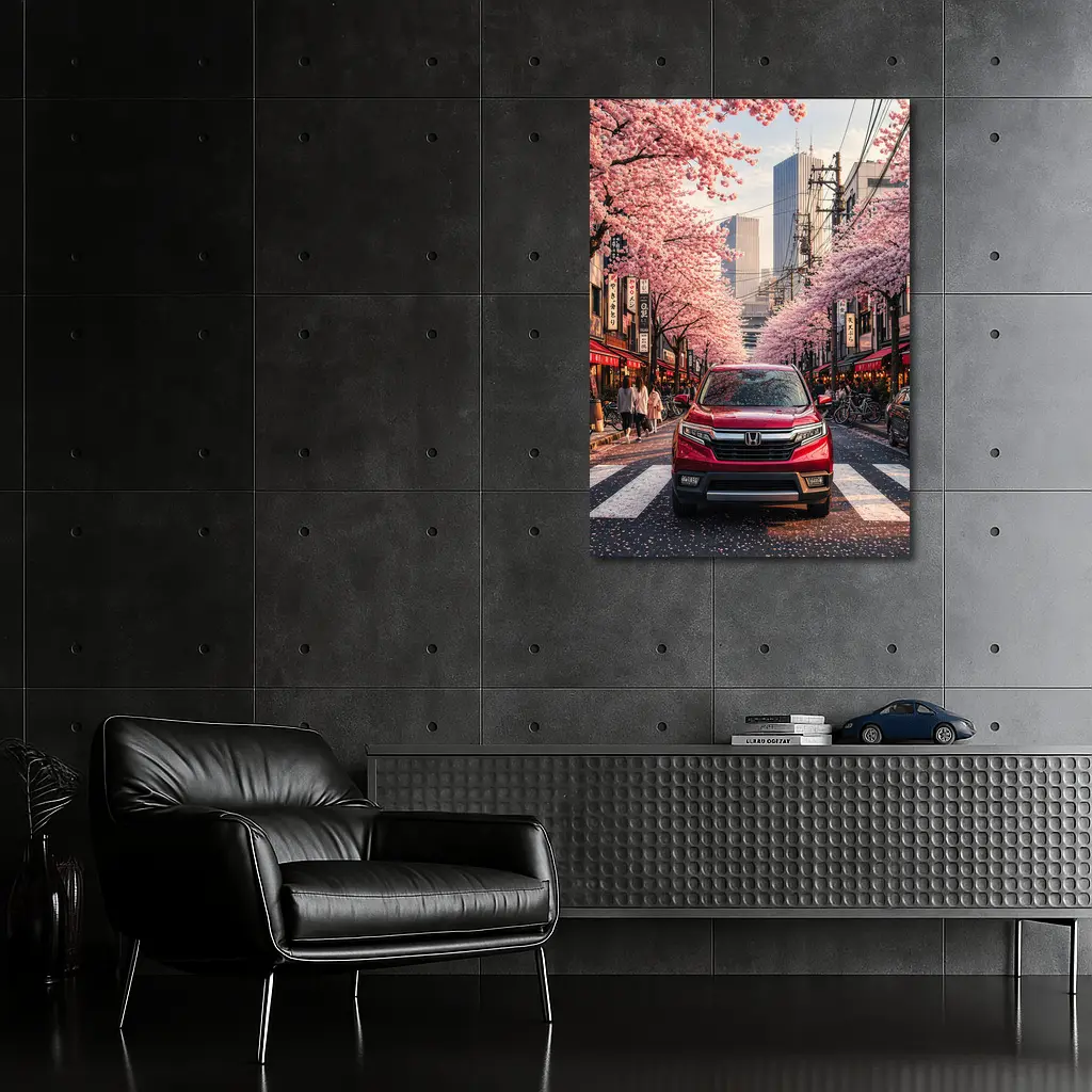 Honda Ridgeline Red Truck Tokyo Cherry Blossoms – Wall Art
