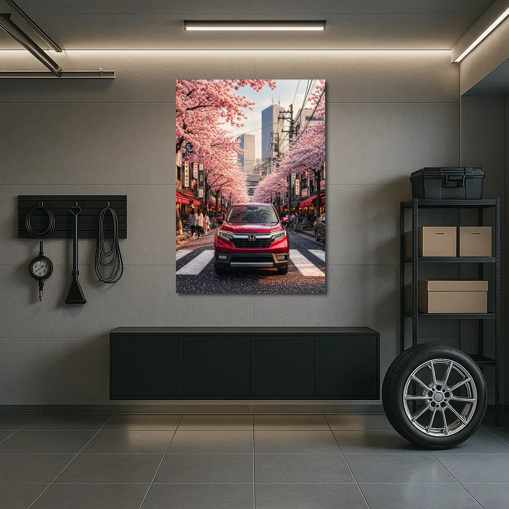 Honda Ridgeline Red Truck Tokyo Cherry Blossoms – Wall Art