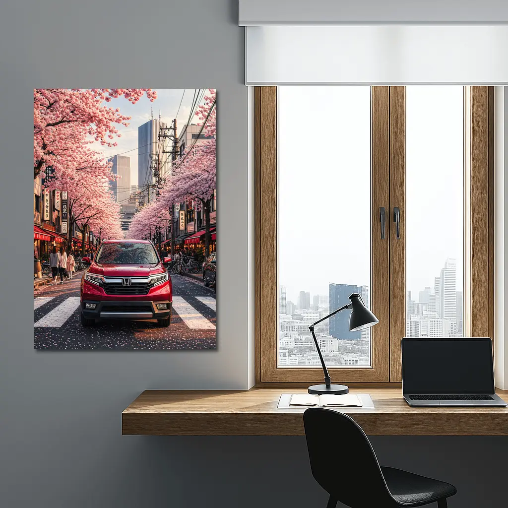 Honda Ridgeline Red Truck Tokyo Cherry Blossoms – Wall Art