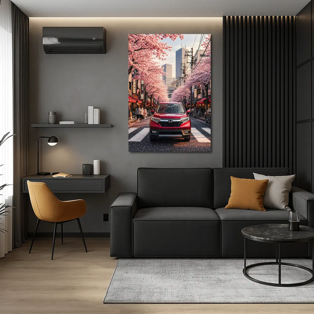 Honda Ridgeline Red Truck Tokyo Cherry Blossoms – Wall Art