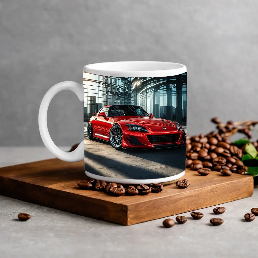 Honda S2000 Red Sports Car Glass Building – Mugs