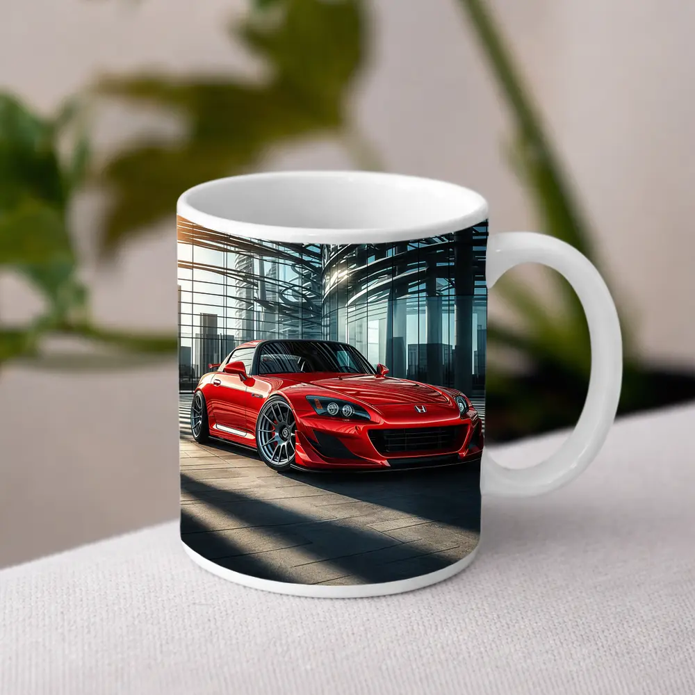 Honda S2000 Red Sports Car Glass Building – Mugs