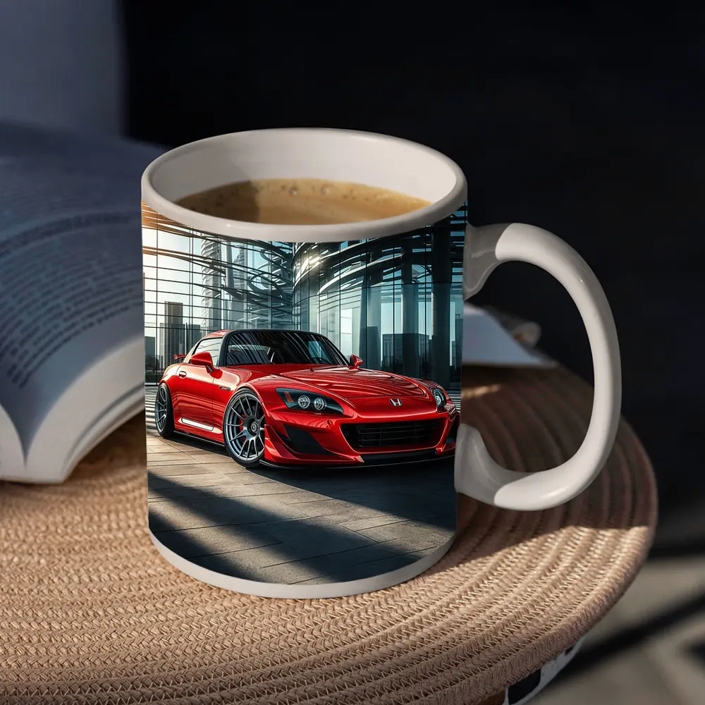 Honda S2000 Red Sports Car Glass Building – Mugs