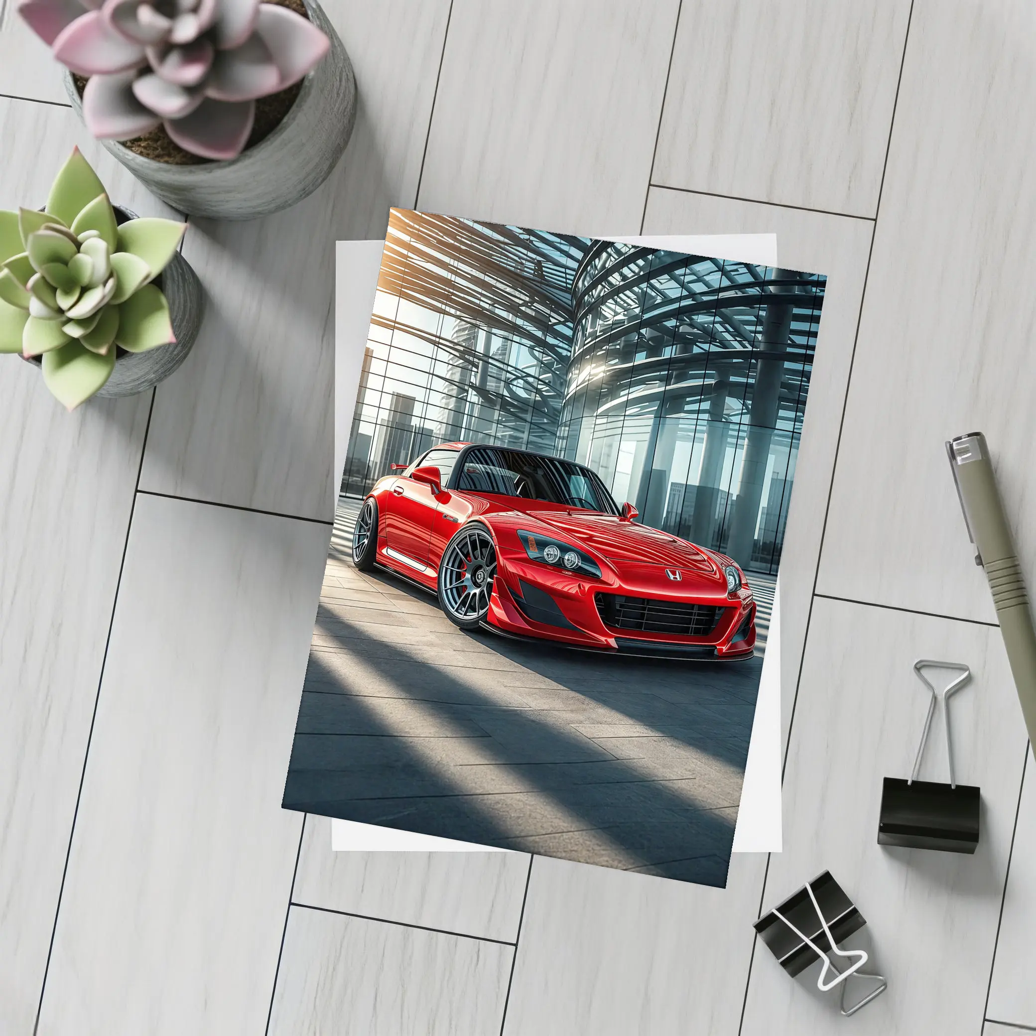 Honda S2000 Red Sports Car Glass Building – Postcards