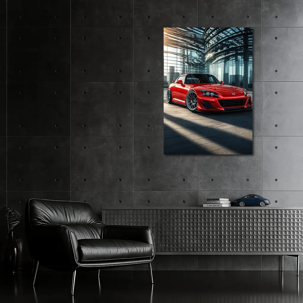 Honda S2000 Red Sports Car Glass Building – Wall Art