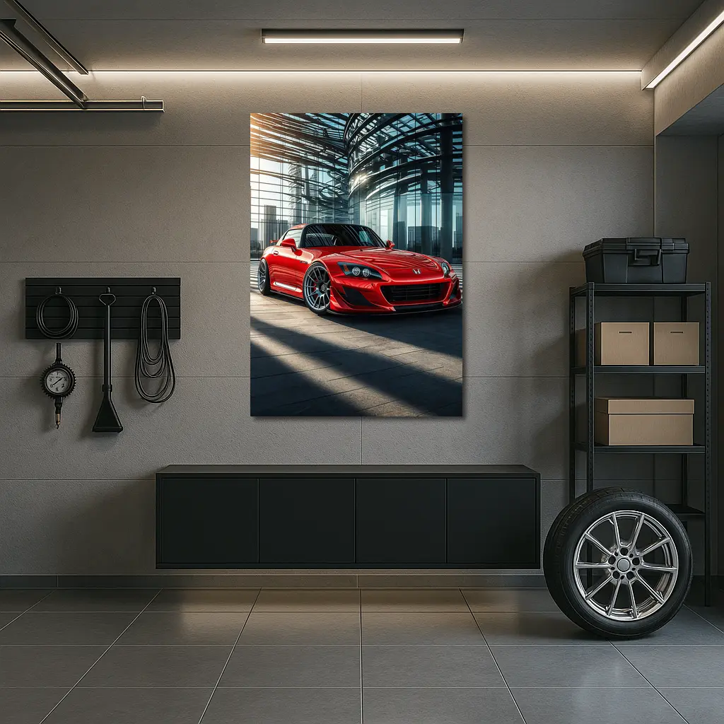 Honda S2000 Red Sports Car Glass Building – Wall Art