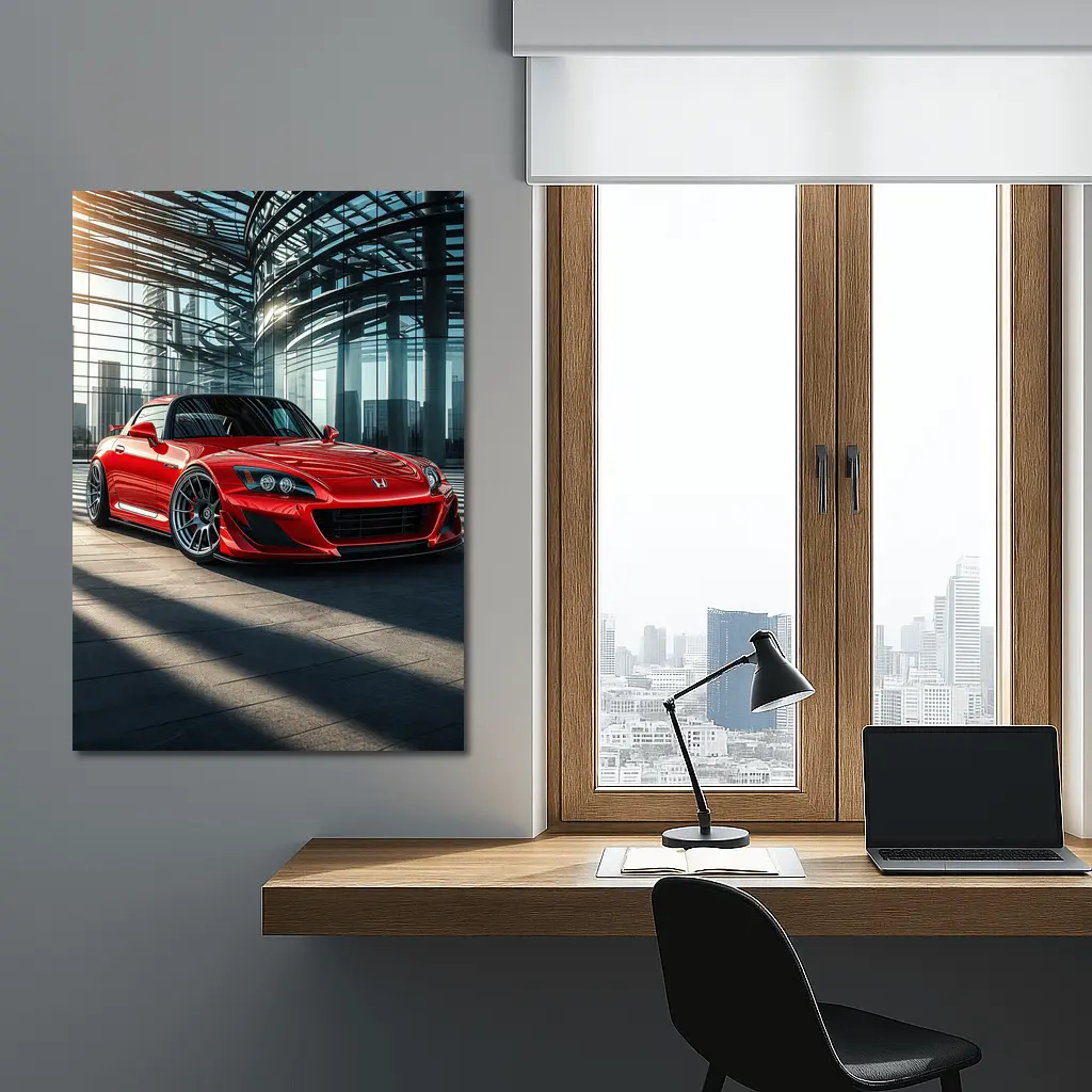 Honda S2000 Red Sports Car Glass Building – Wall Art