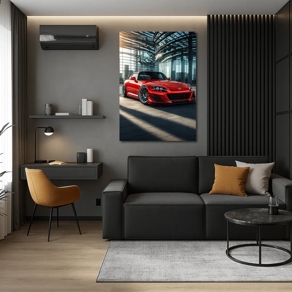 Honda S2000 Red Sports Car Glass Building – Wall Art
