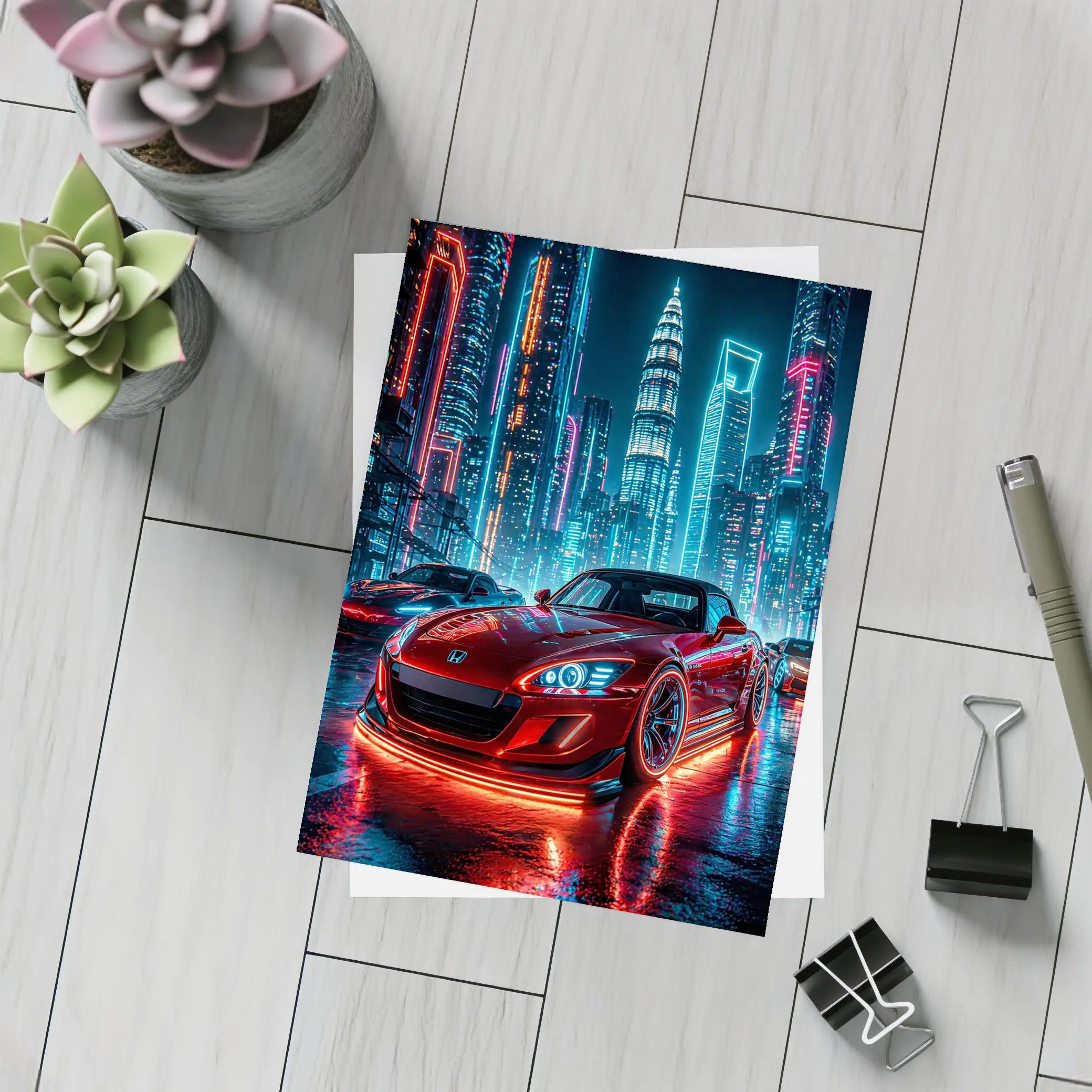 Honda S2000 Red Neon City Night – Postcards