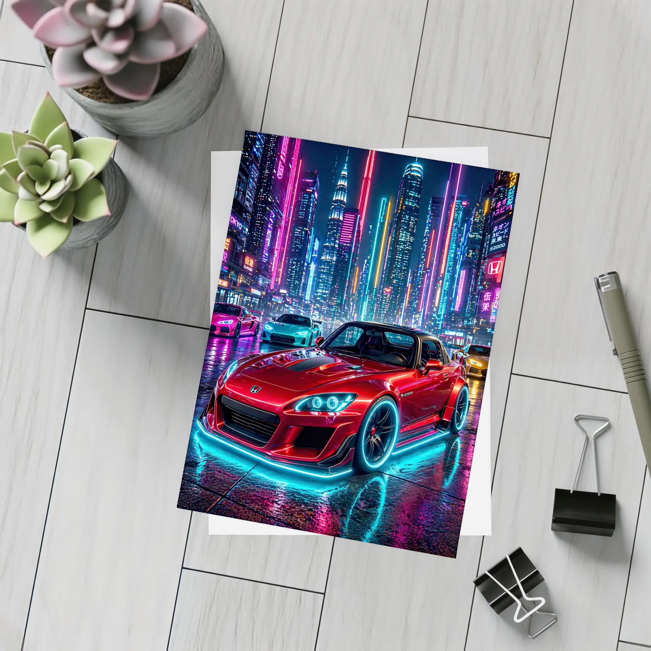 Honda S2000 Red Neon City Night – Postcards
