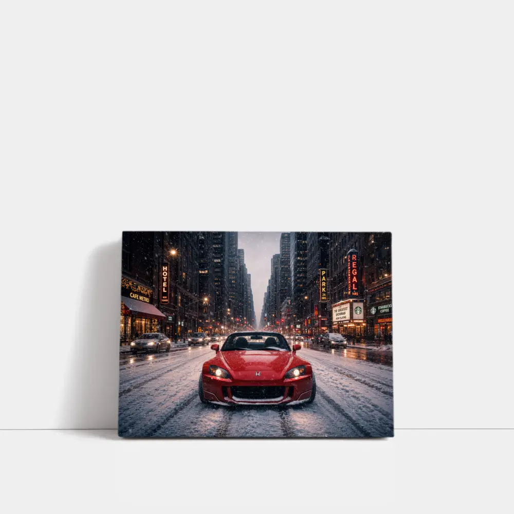 Honda S2000 Red Sports Car Snowy City – Wall Art