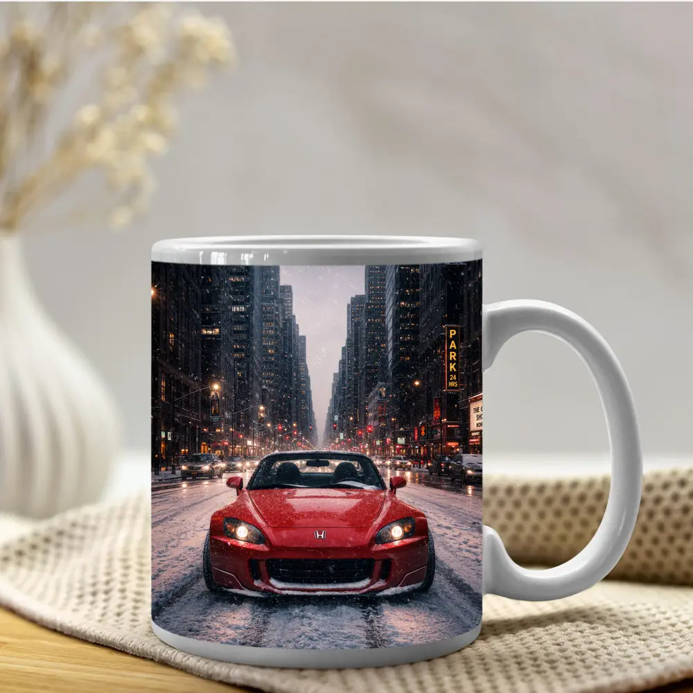 Honda S2000 Red Sports Car Snowy City – Mugs